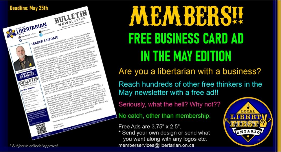 Offer of a free ad in the May Bulletin